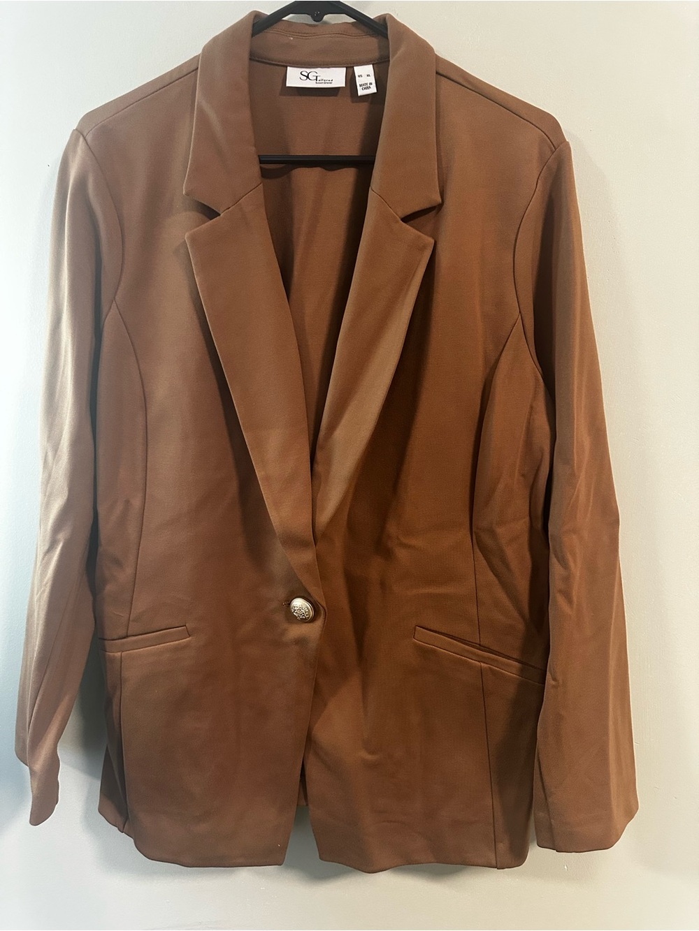 Susan Graver Tan Single-Button Tailored Blazer